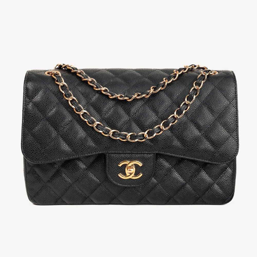 Chanel Timeless Black Caviar Leather Classic Jumbo Double Flap Bag